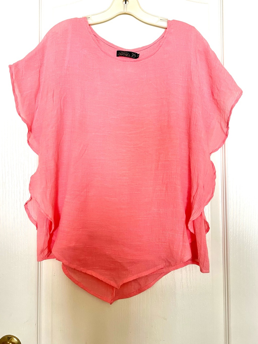 Gaya Lightweight Silk/Cotton Blend Pink Flutter Sleeve Top Size L Beach Resort